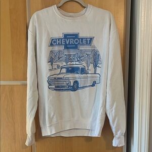 Chevrolet Graphic Crewneck Sweater - White with Blue Print
